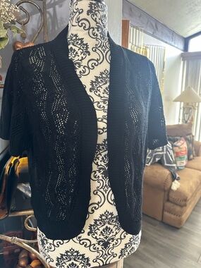 Notations Black Open-Front Short Sleeve Knit Cardigan